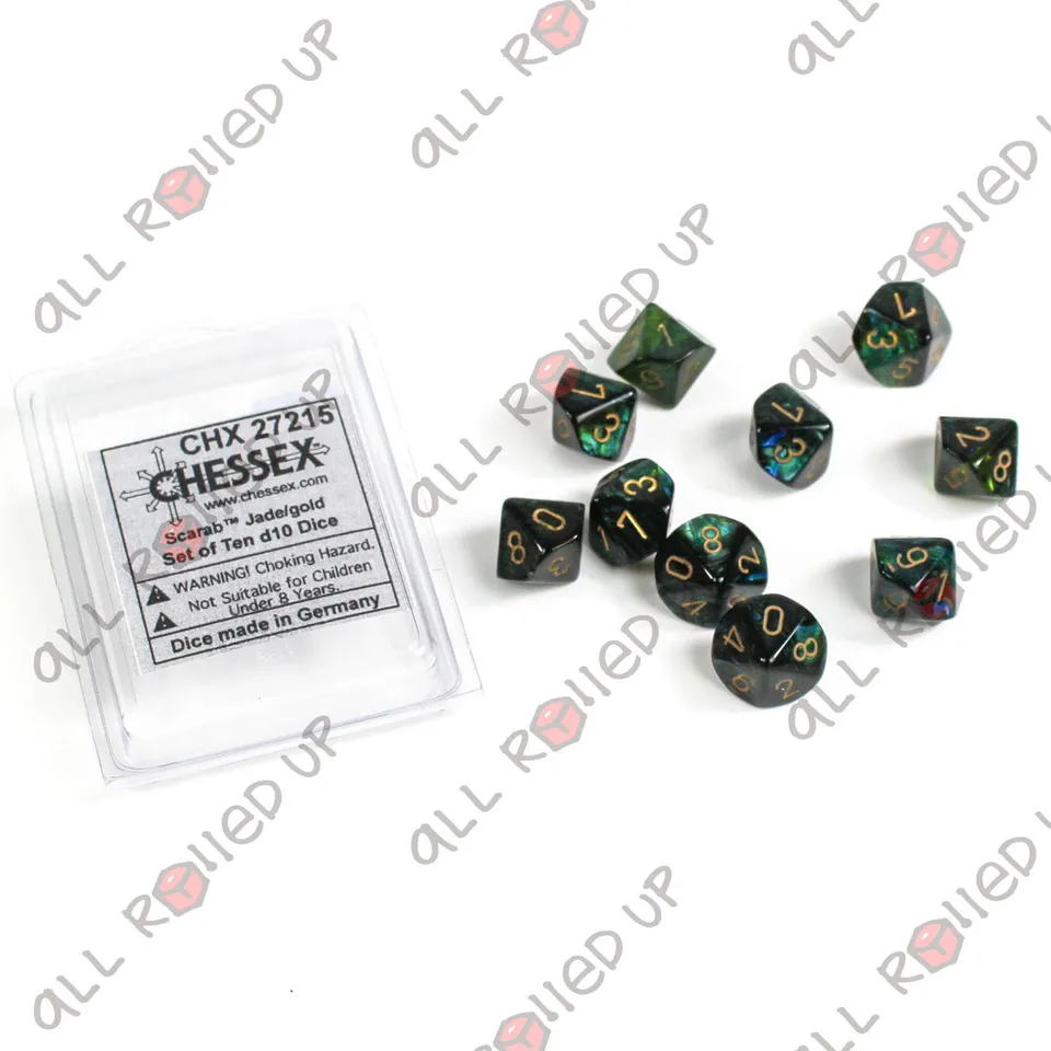 Chessex Scarab D10 sada 10 kostek Jade Gold