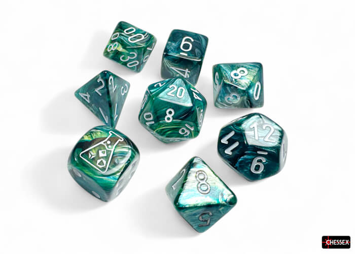 Chessex Lab Dice Wave 9 sada kostek 7+1 Neptune