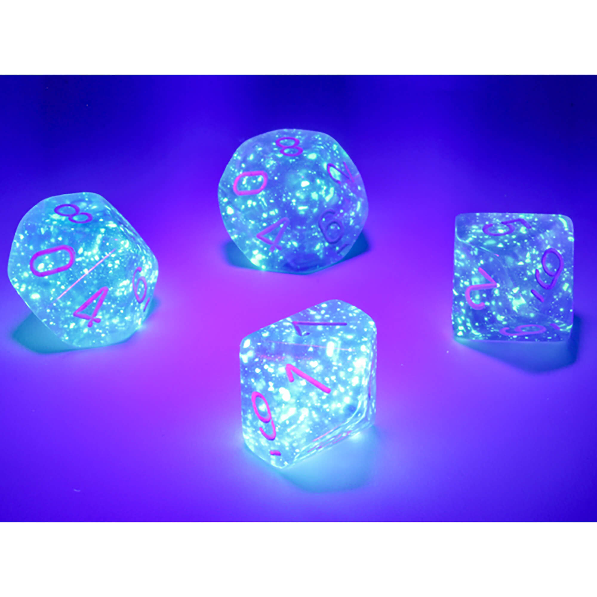 Chessex Borealis D10 sada kostek fialová bílá 10 ks Luminary