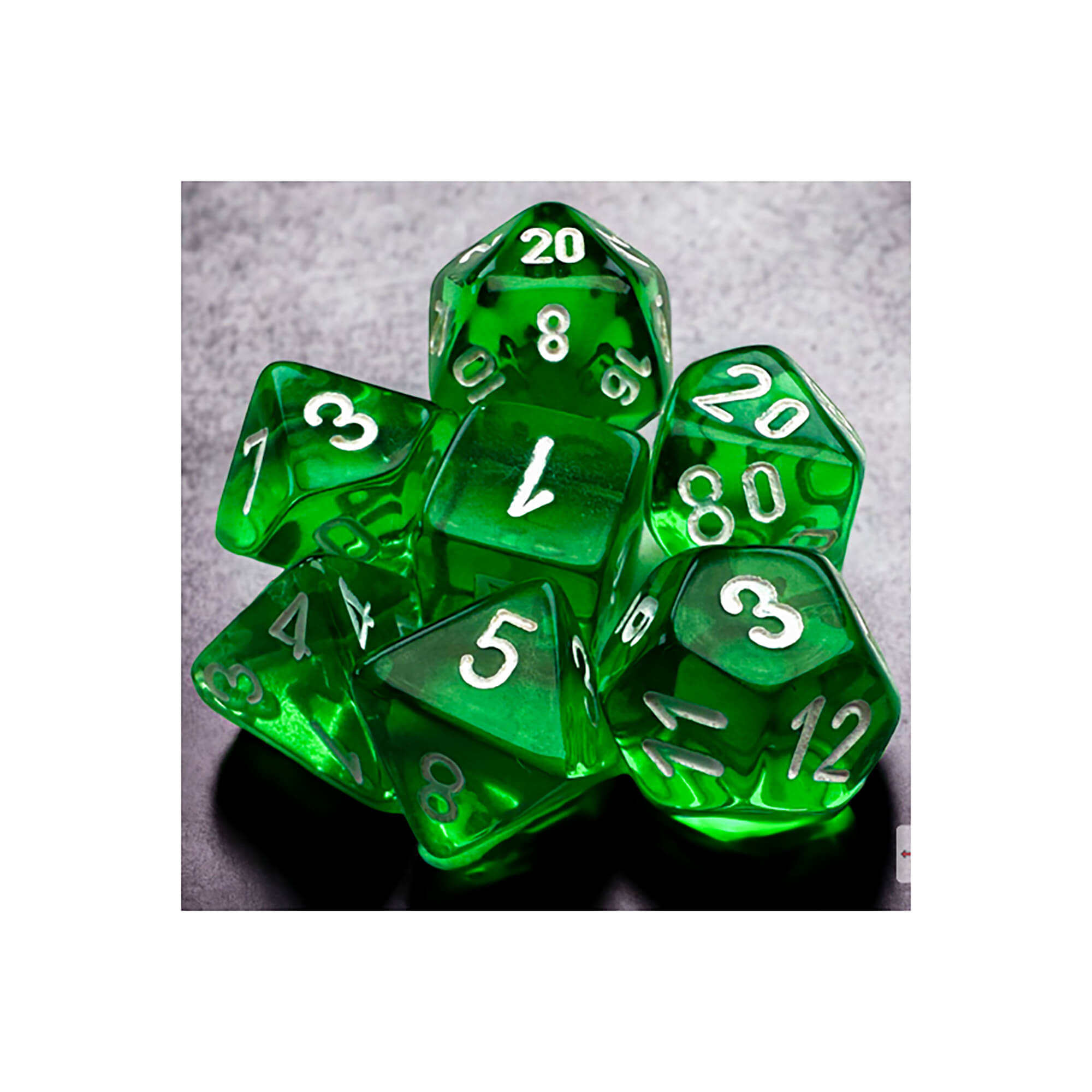 Chessex Translucent Green-White mini kostky sada 7