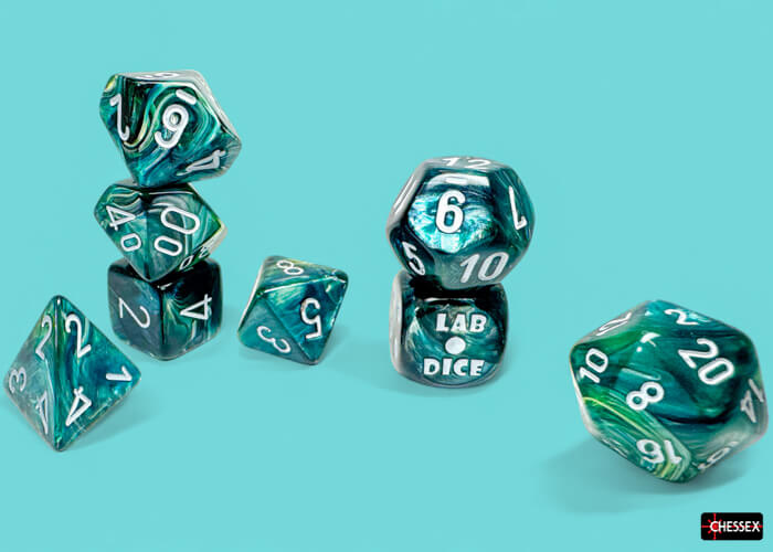 Chessex Lab Dice Wave 9 sada kostek 7+1 Neptune