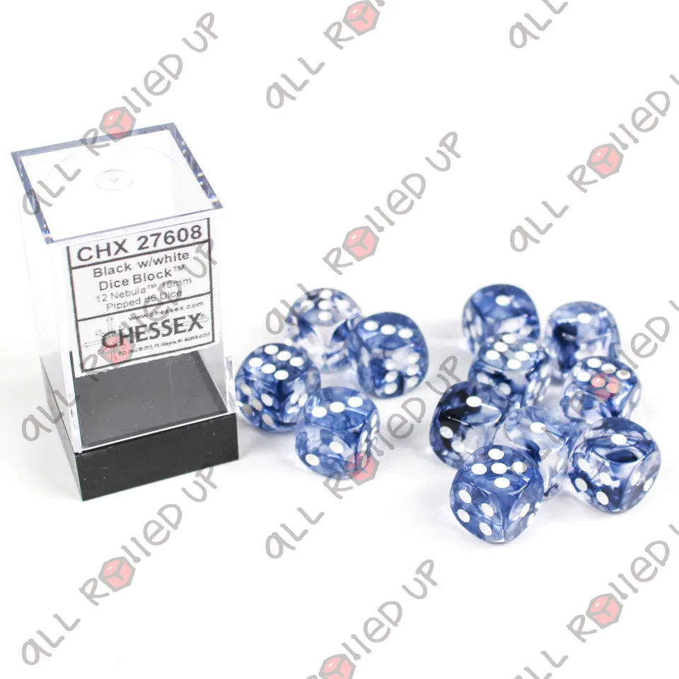 Chessex Nebula Black White D6 sada kostek 12 ks