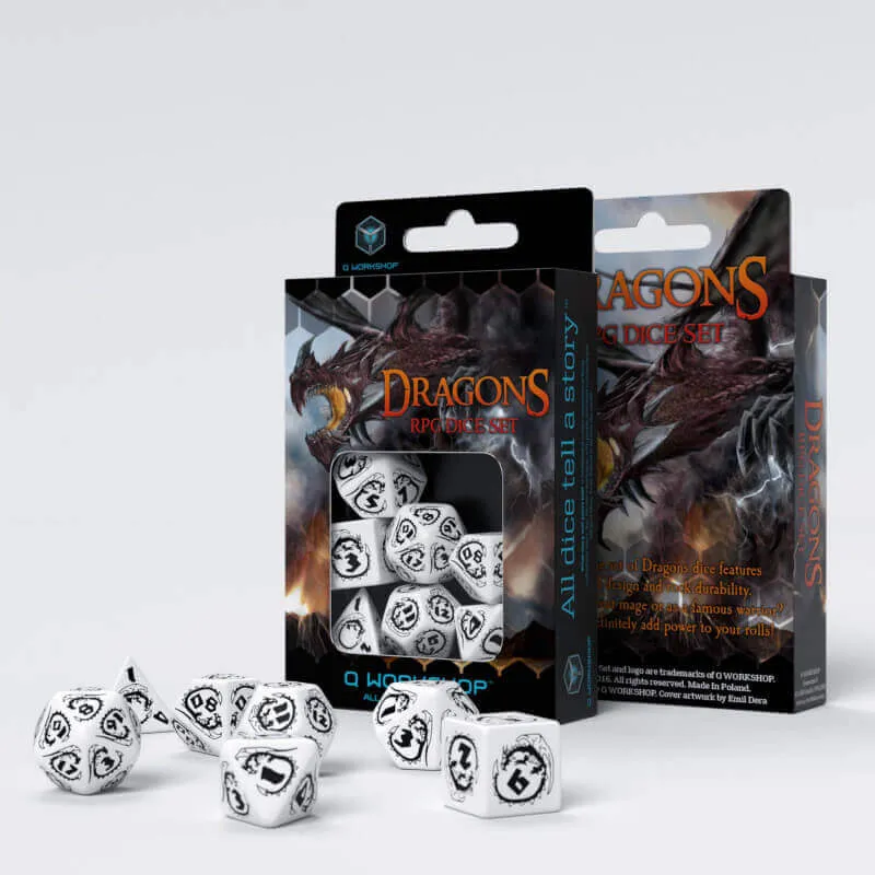 All Rolled Up Dragons White Black sada kostek 7 ks dračí
