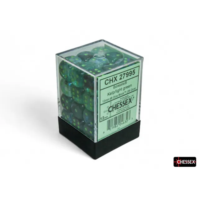 Chessex Borealis Kelp sada kostek 36x D6 svítící