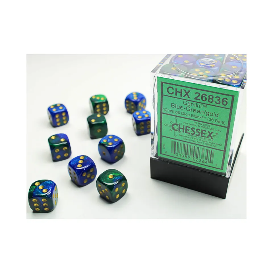Chessex Gemini sada kostek D6 36 ks modrozelená 12 mm