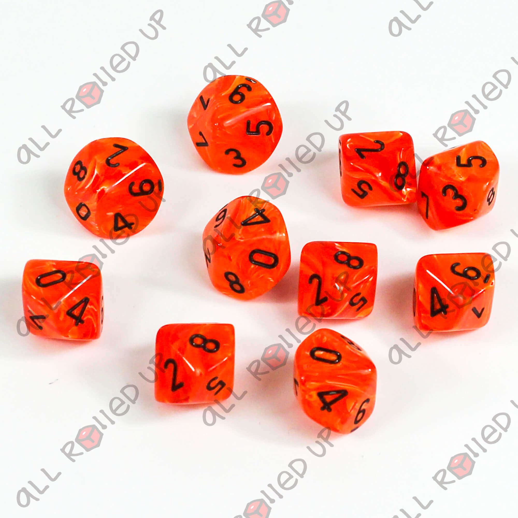 Chessex Vortex Orange D10 kostky sada 10 ks černá