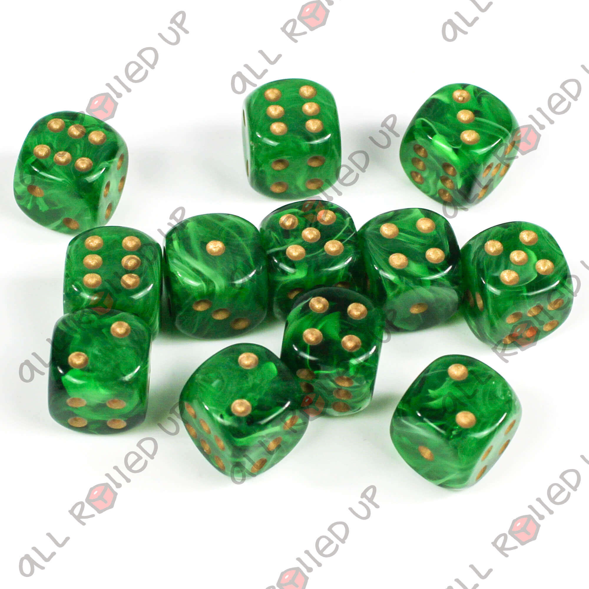 Chessex Vortex Green Gold kostky D6 12 ks 16 mm