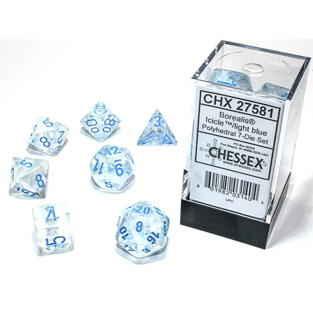 Chessex Borealis CHX2781 sada kostek 7ks Icicle svítící