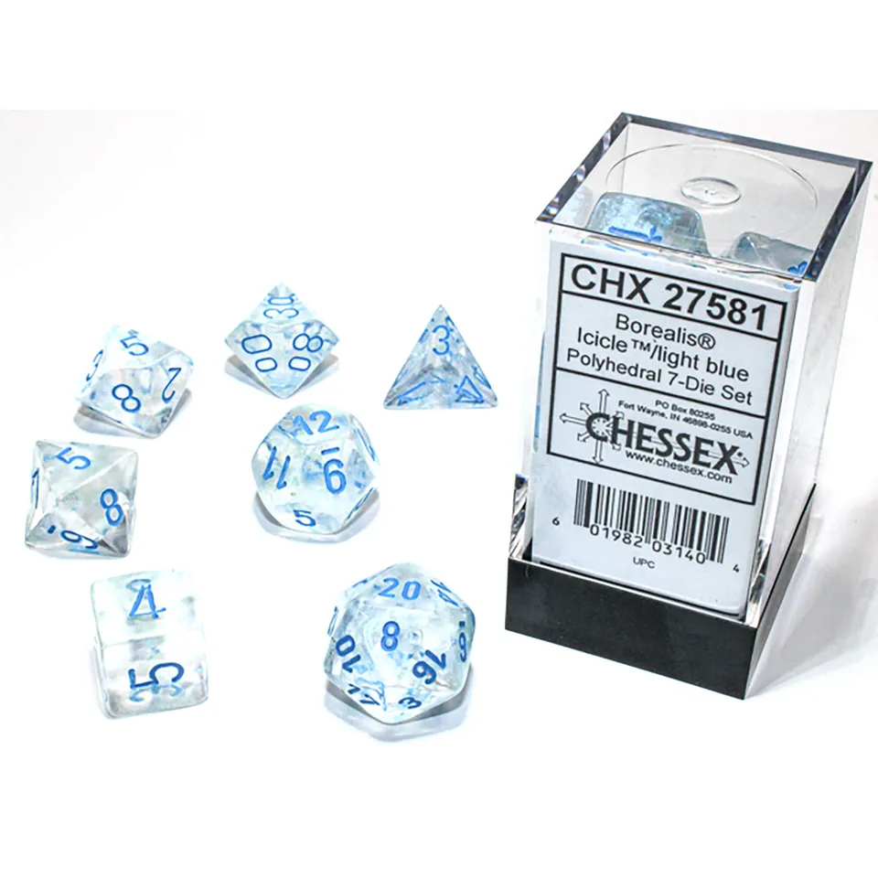 Chessex Borealis CHX2781 sada kostek 7ks Icicle svítící