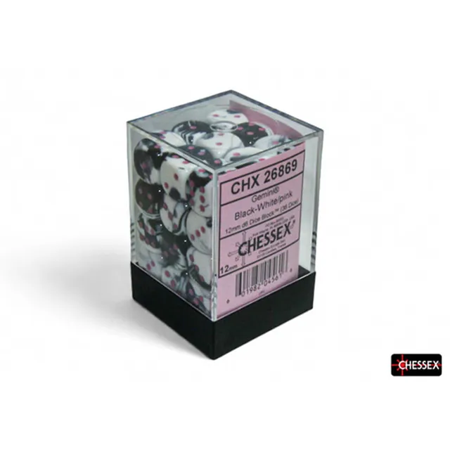 Chessex Gemini Black-White/Pink sada kostek D6 36 ks 12 mm