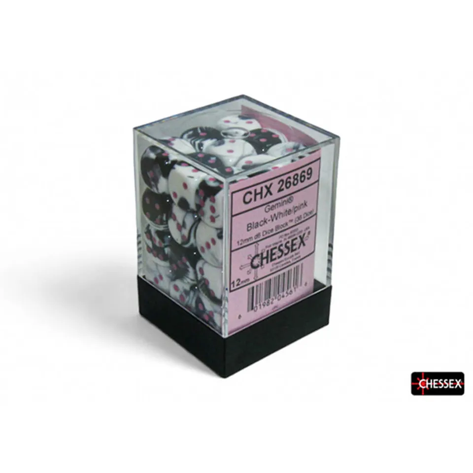 Chessex Gemini Black-White/Pink sada kostek D6 36 ks 12 mm