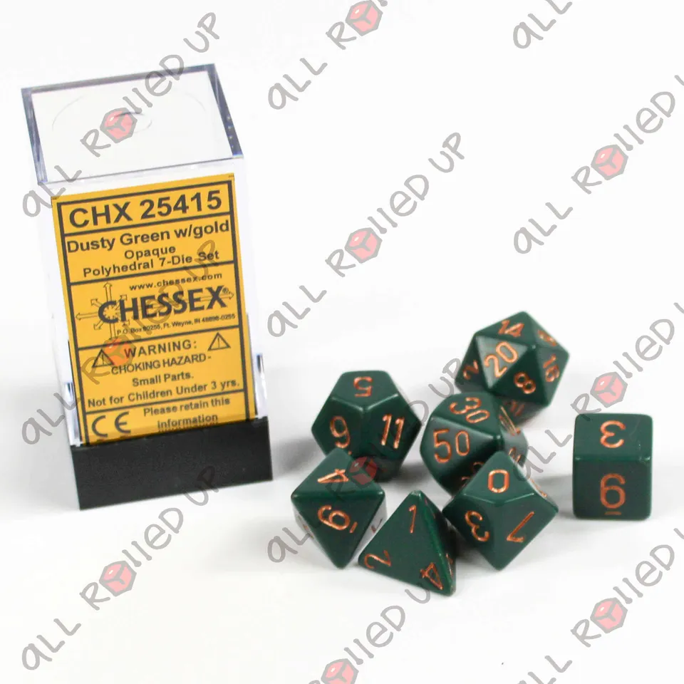 Chessex Opaque Dusty Green sada kostek 7 ks měděná