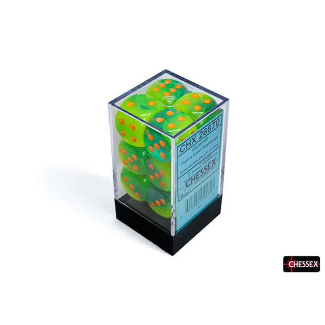 Chessex Gemini Plasma Green-Teal sada kostek D6 12 ks 16 mm