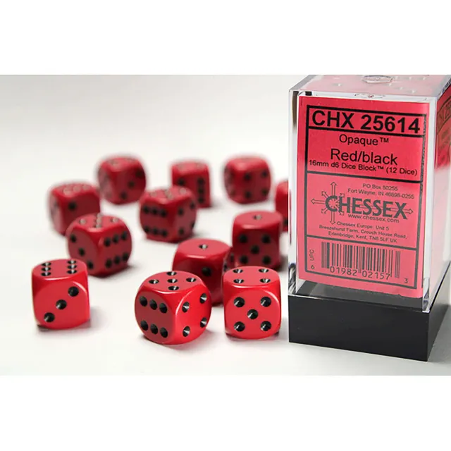 Chessex Opaque CHX25614 kostky D6 12 ks červená černá