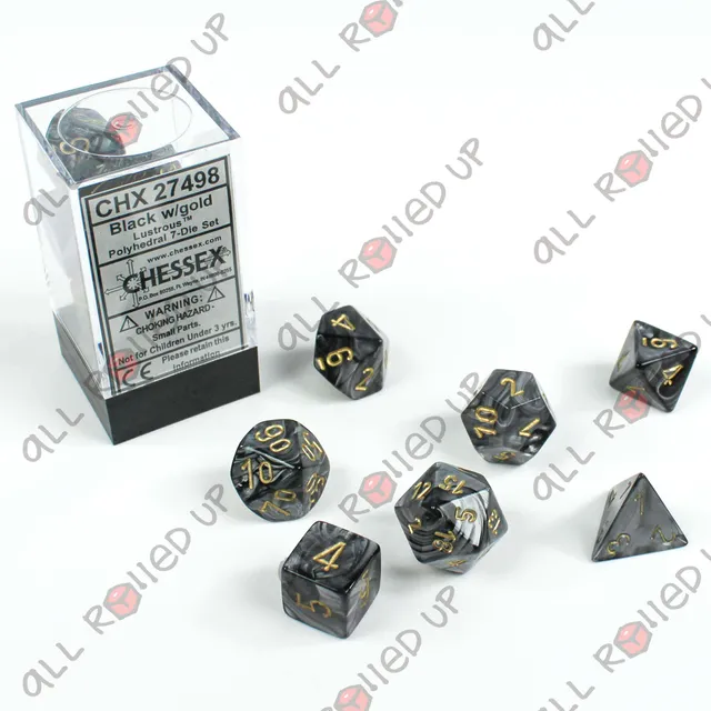 Chessex Lustrous Black Gold sada kostek 7ks lesklá
