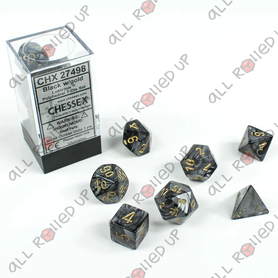 Chessex Lustrous Black Gold sada kostek 7ks lesklá