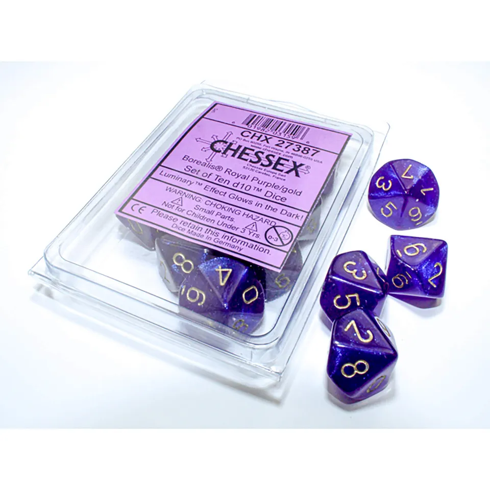 Chessex Borealis Royal Purple Gold sada D10 kostek 10 ks
