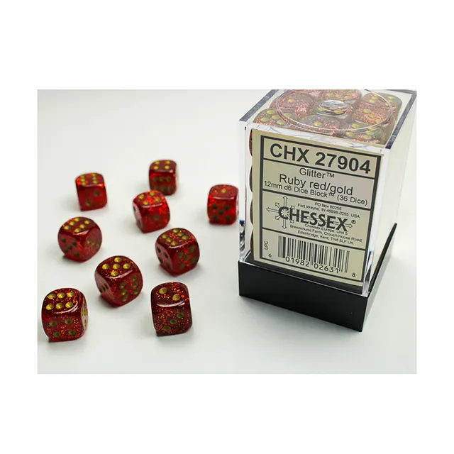 Chessex Glitter D6 kostky 36x12mm Ruby Gold