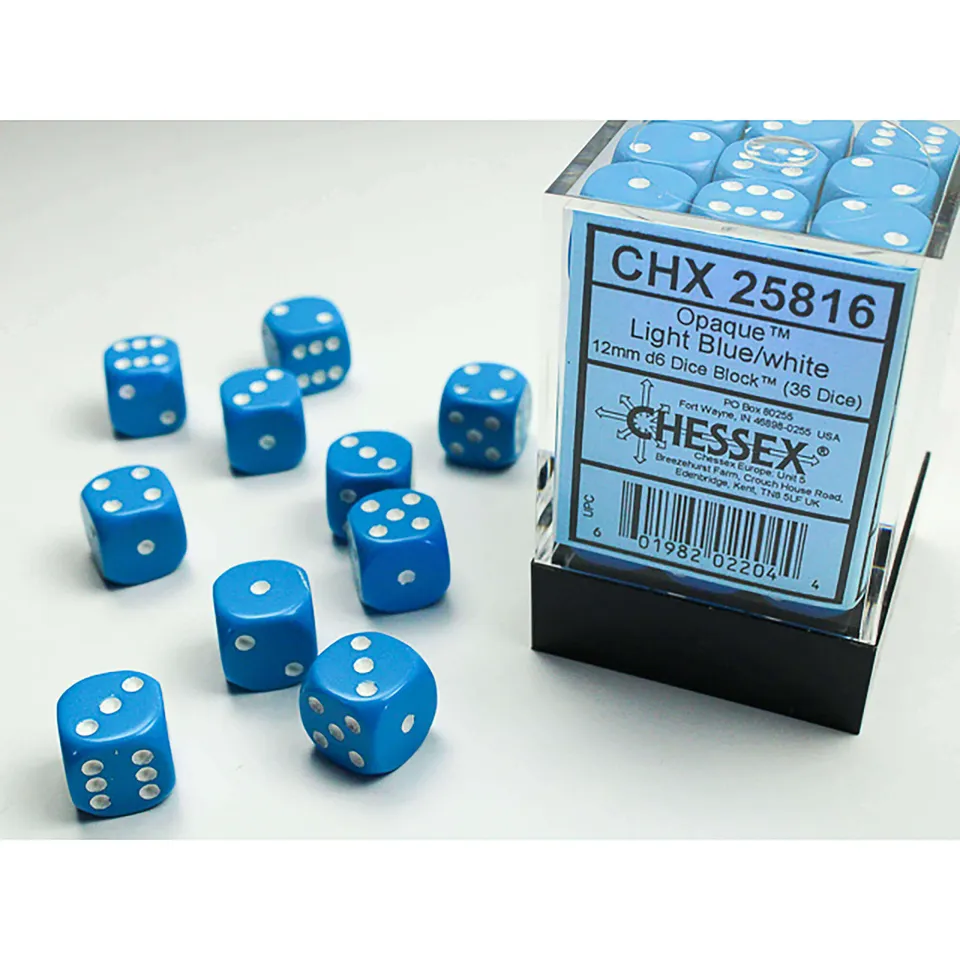 Chessex Opaque CHX25816 kostky D6 36 ks světle modré