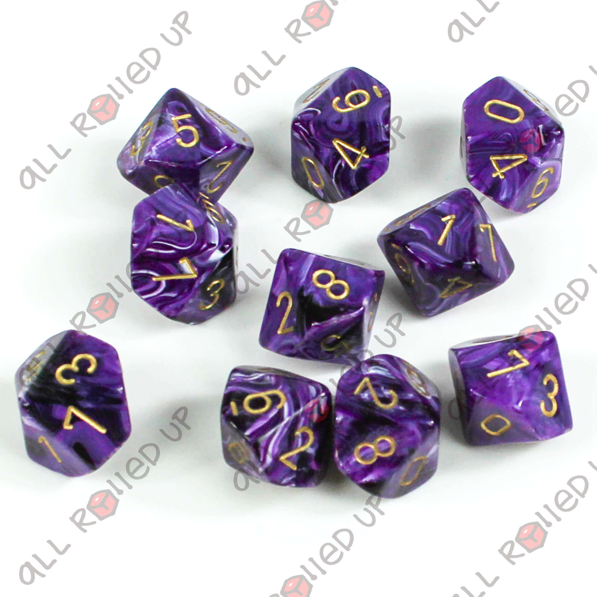 Chessex Vortex Purple Gold kostky D10 10 ks fialové