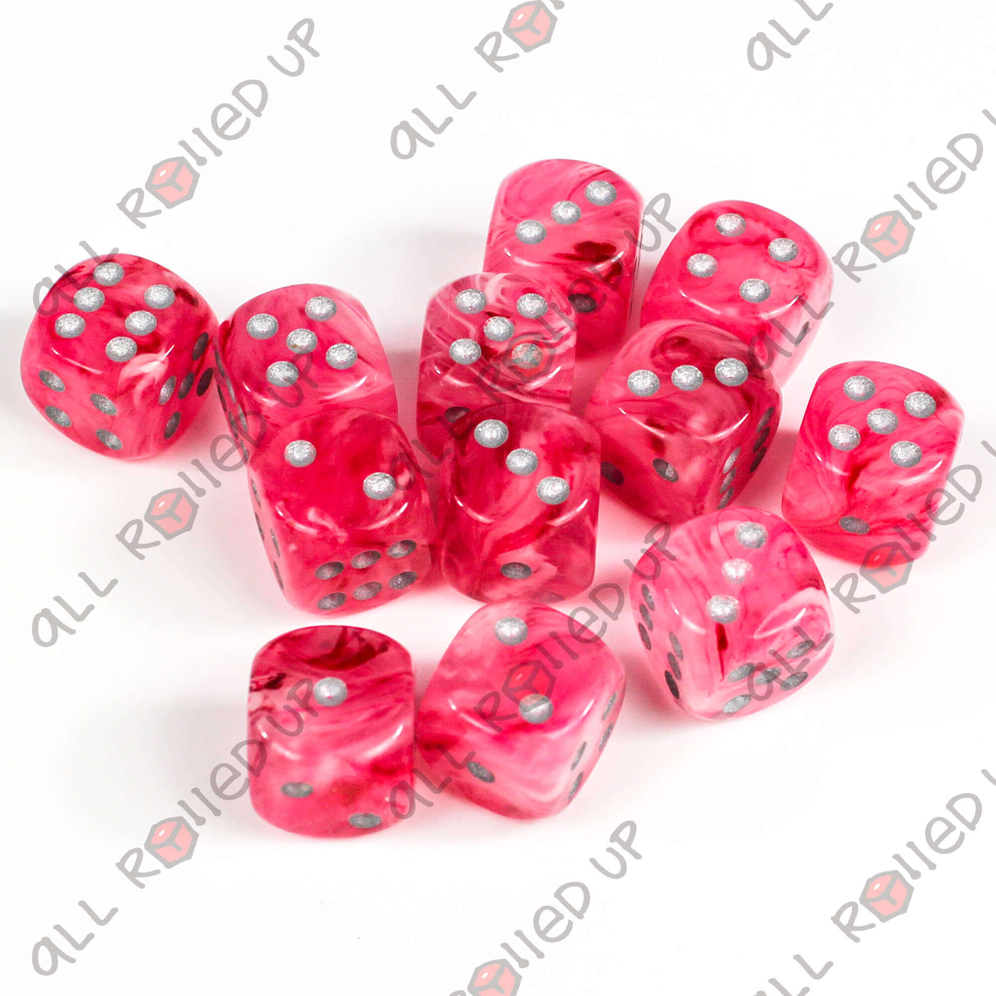 Chessex Ghostly Glow Pink Silver sada kostek 12ks D6