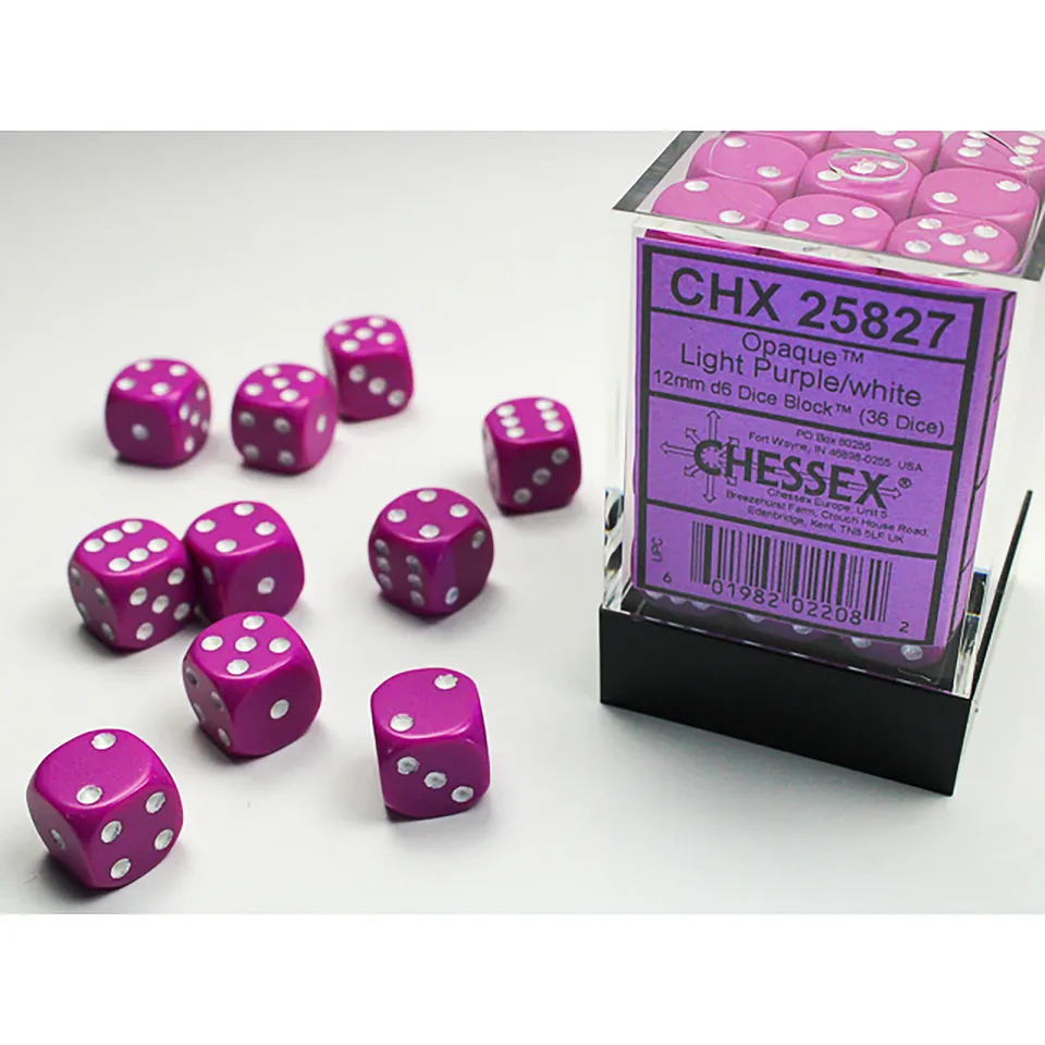 Chessex Opaque Light Purple 36x D6 12mm kostky
