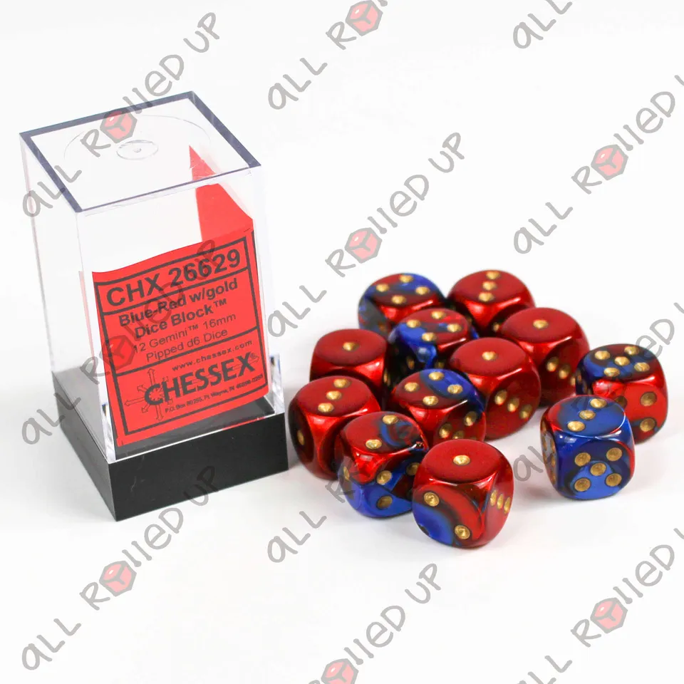 Chessex Gemini D6 16mm kostky Blue-Red Gold 12 ks
