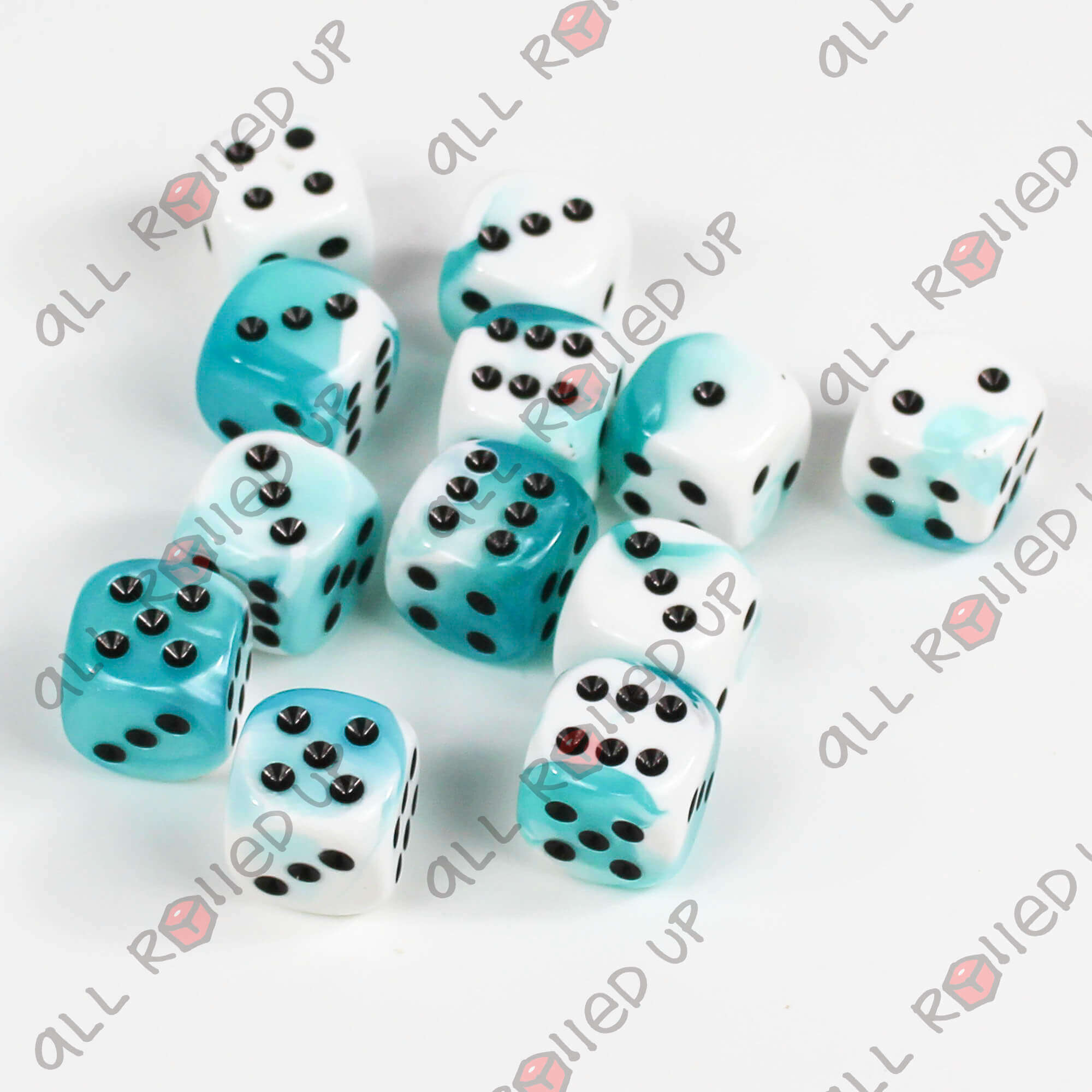 Chessex Gemini Teal-White-black D6 16mm sada kostek 12 ks