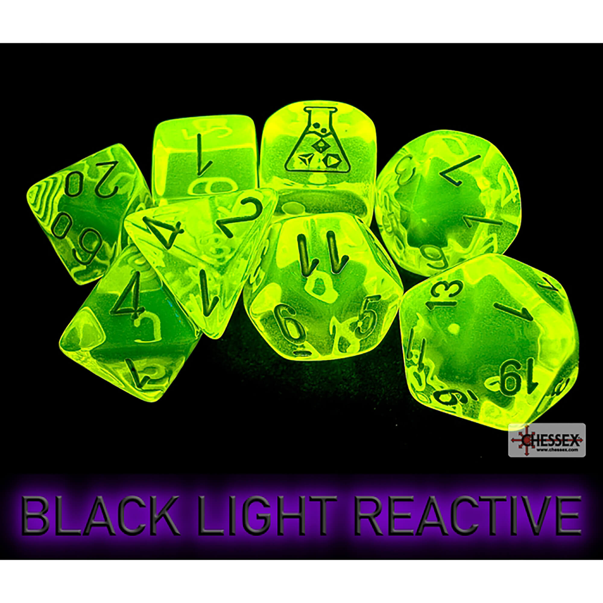 Chessex Lab Wave 7 sada kostek neonově žlutá 8 ks