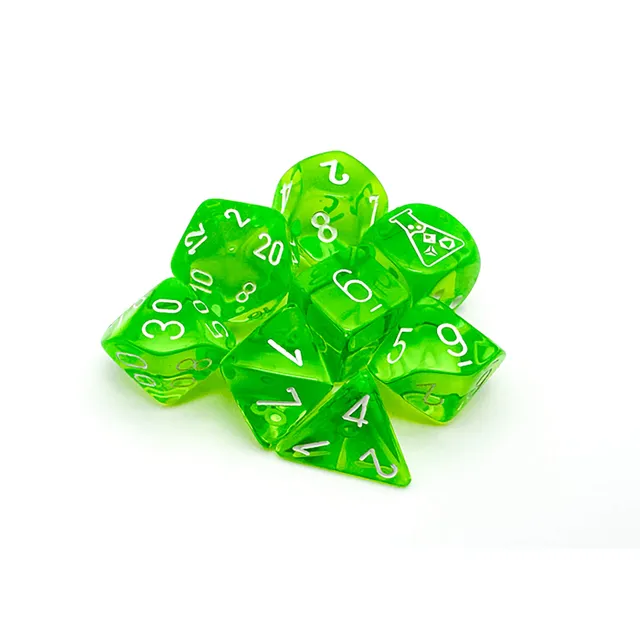 Chessex Lab Dice Wave 7 sada kostek translucent rad green