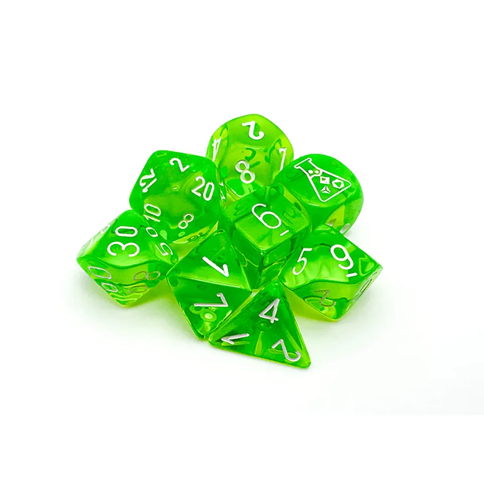 Chessex Lab Dice Wave 7 sada kostek translucent rad green