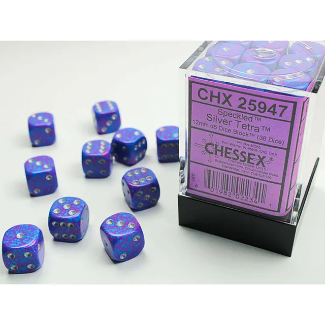 Chessex Speckled D6 sada kostek 36 ks Silver Tetra