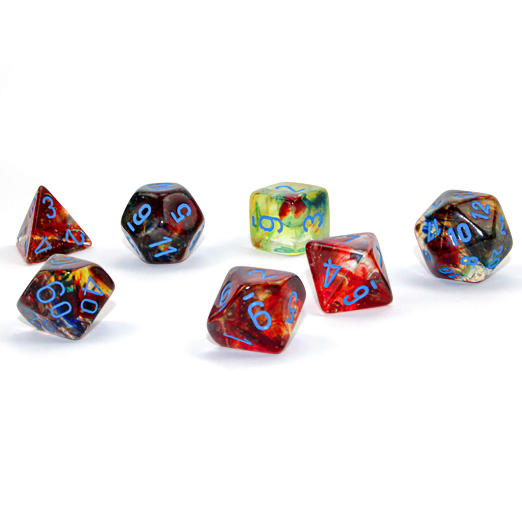 Chessex Nebula Primary Blue sada kostek 7 ks svítící