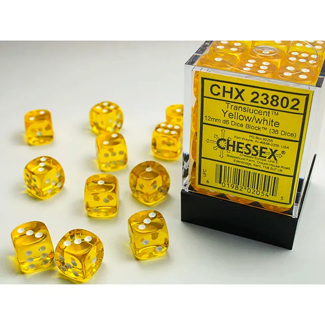 Chessex Translucent D6 36x12mm kostky žluté 36 ks