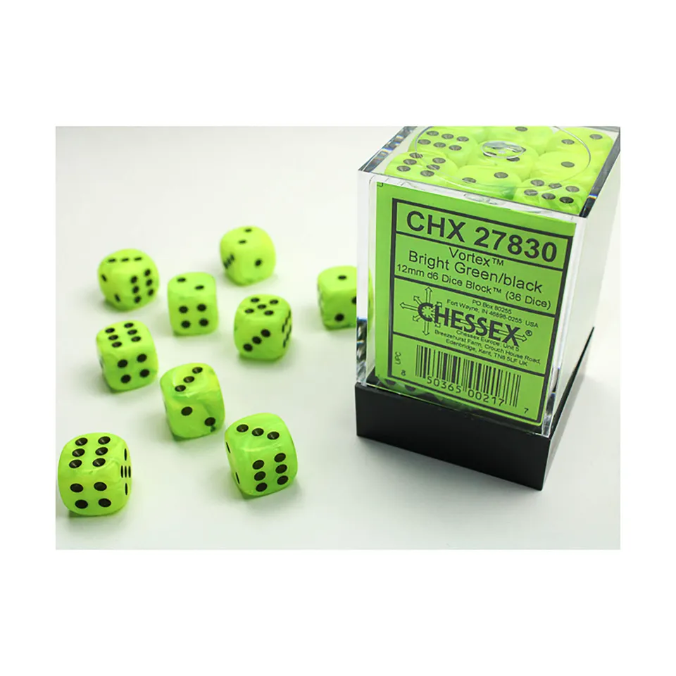 Chessex Vortex D6 12mm kostky Bright Green 36 ks