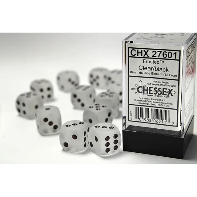 Chessex Frosted Clear kostky D6 12 ks 16 mm