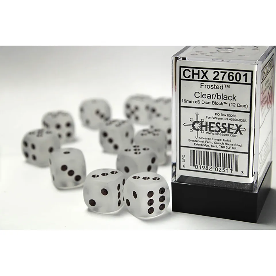 Chessex Frosted Clear kostky D6 12 ks 16 mm