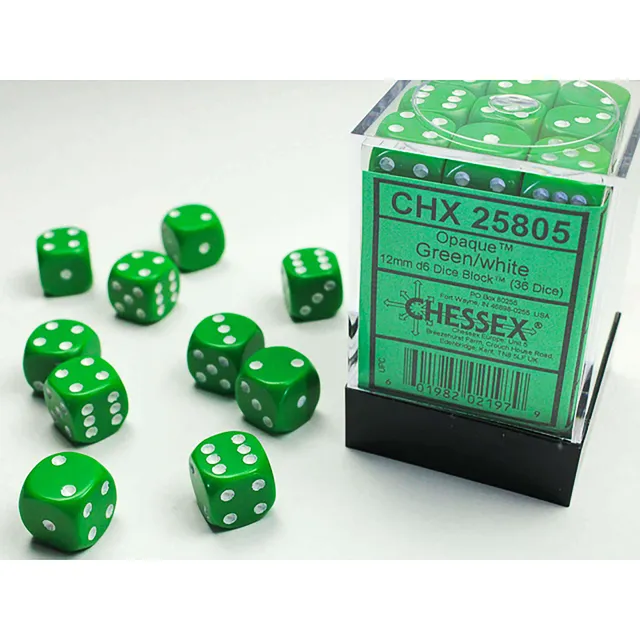 Chessex Opaque CHX25805 kostky D6 zelené 36 ks