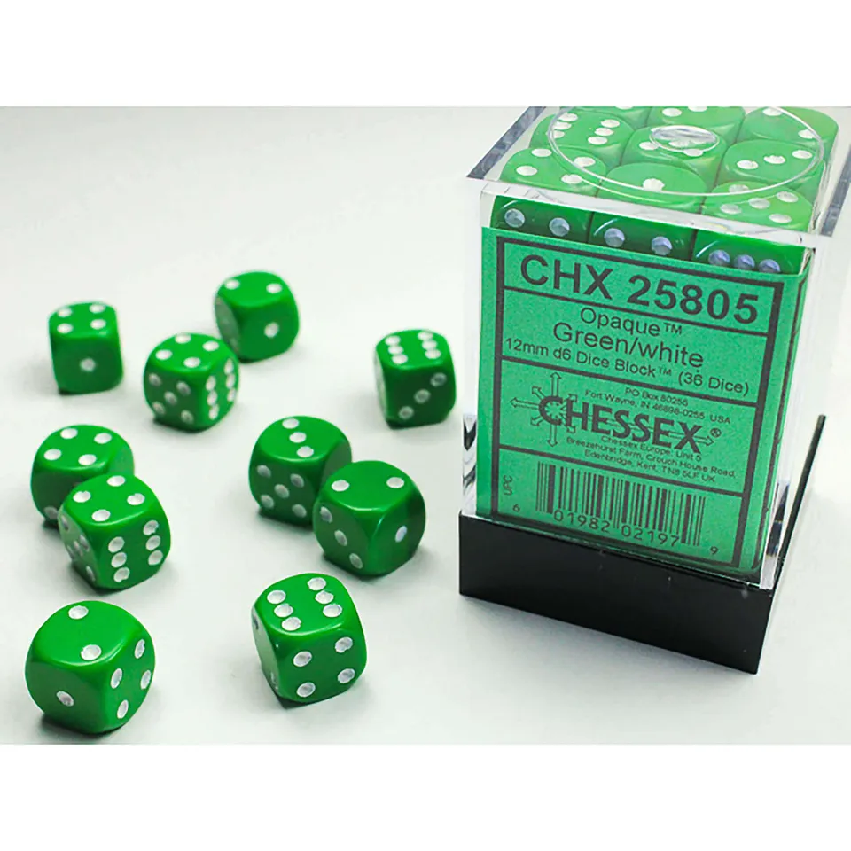 Chessex Opaque CHX25805 kostky D6 zelené 36 ks