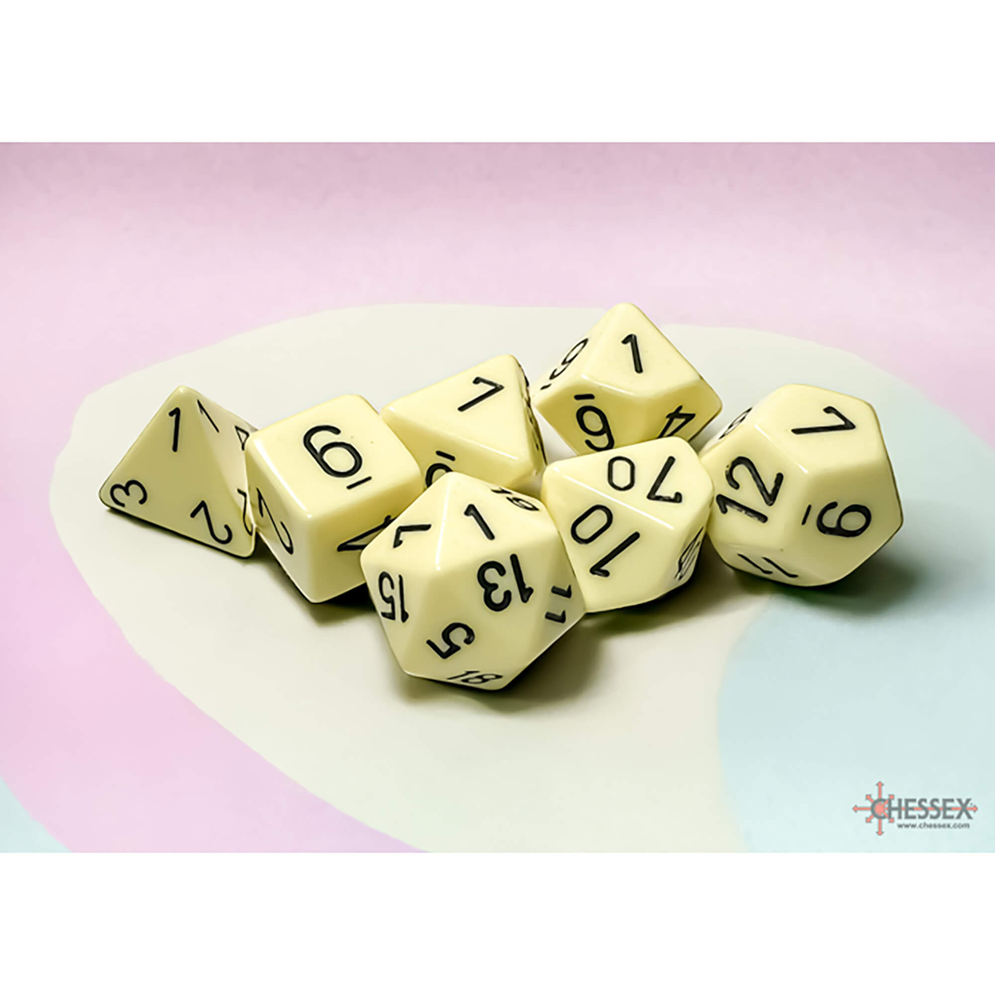 Chessex Opaque Pastel Yellow Black sada kostek 7 ks