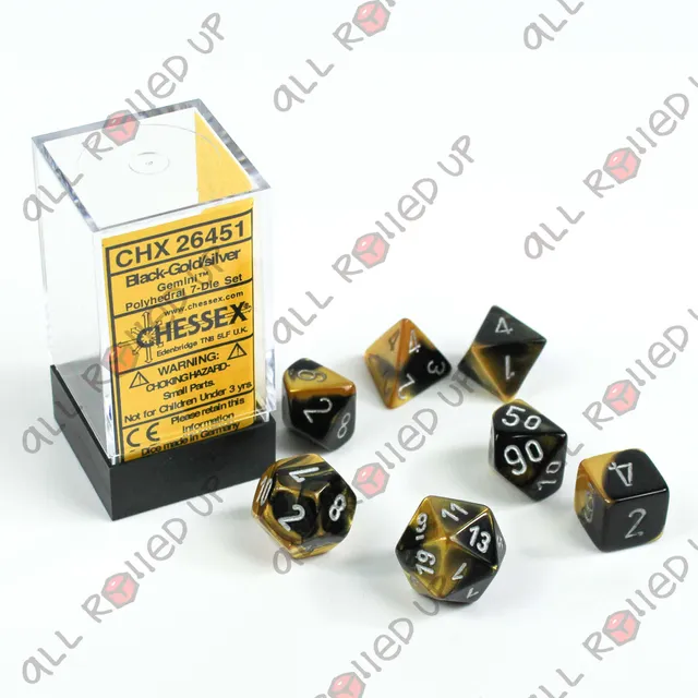 Chessex Gemini Black-Gold Silver sada 7 RPG kostek