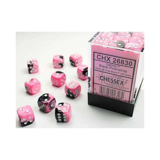 Chessex Gemini CHX26830 kostky D6 36 ks 12 mm Black-Pink