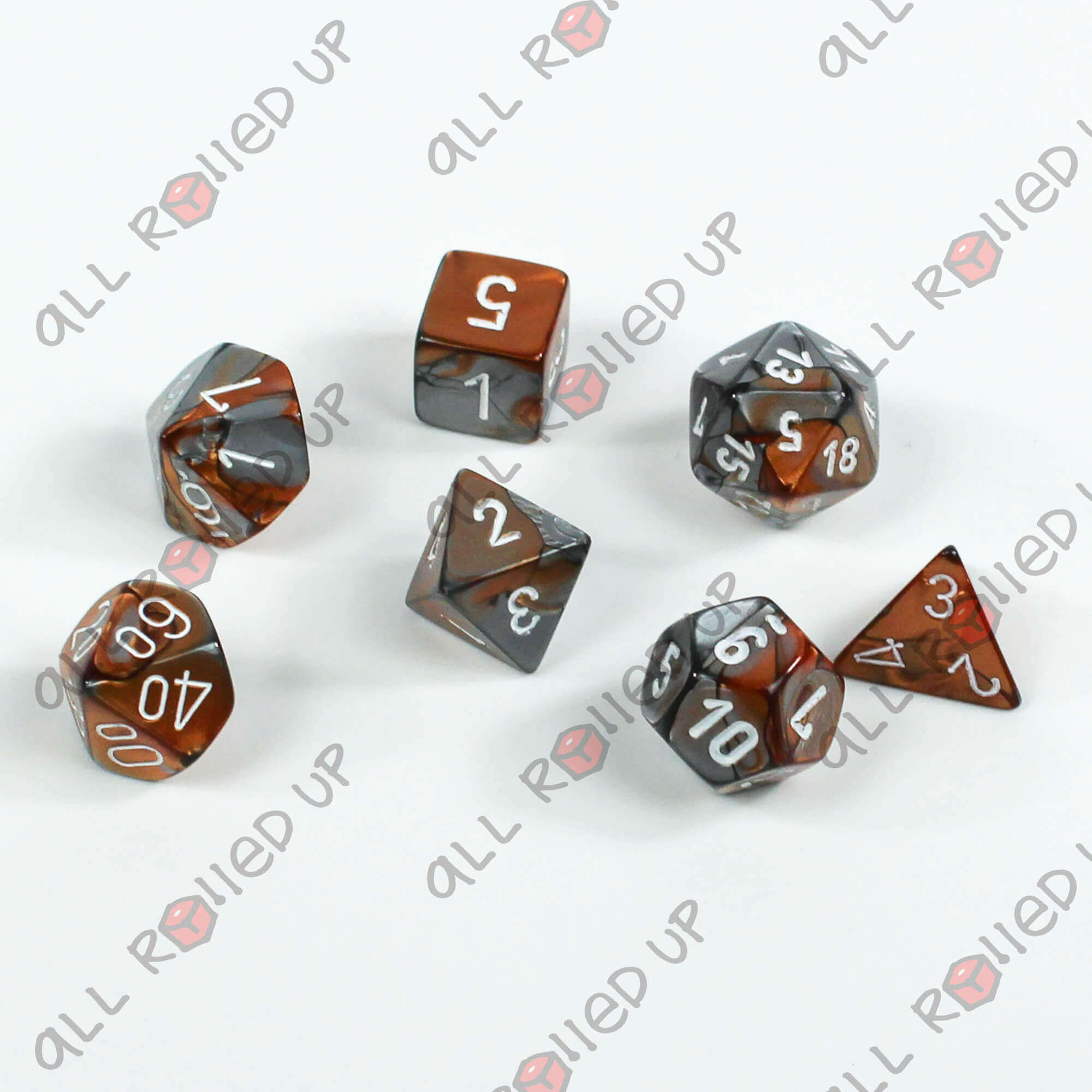 Chessex Gemini Copper-Steel sada kostek 7ks mramor