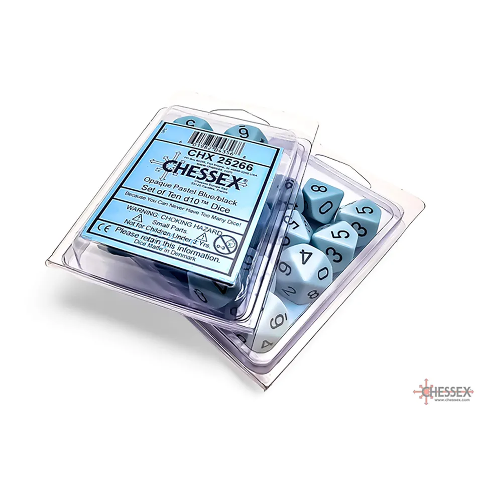 Chessex Opaque CHX25266 kostky D10 10 ks pastelová modrá