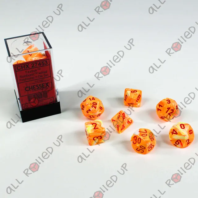Chessex Festive Sunburst Red sada kostek 7 ks
