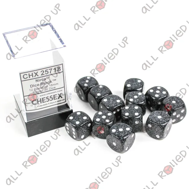 Chessex Speckled Ninja sada 12 kostek d6 16mm černá