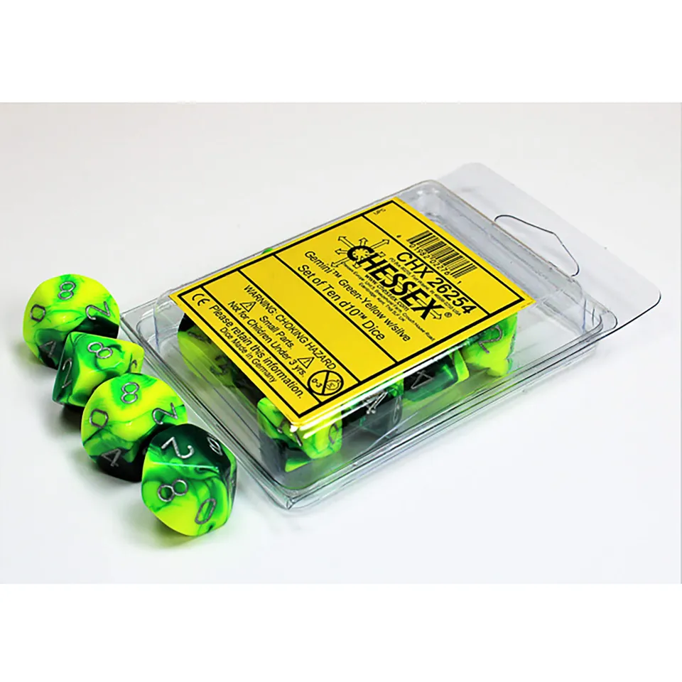 Chessex Gemini Green-Yellow D10 sada 10 kostek