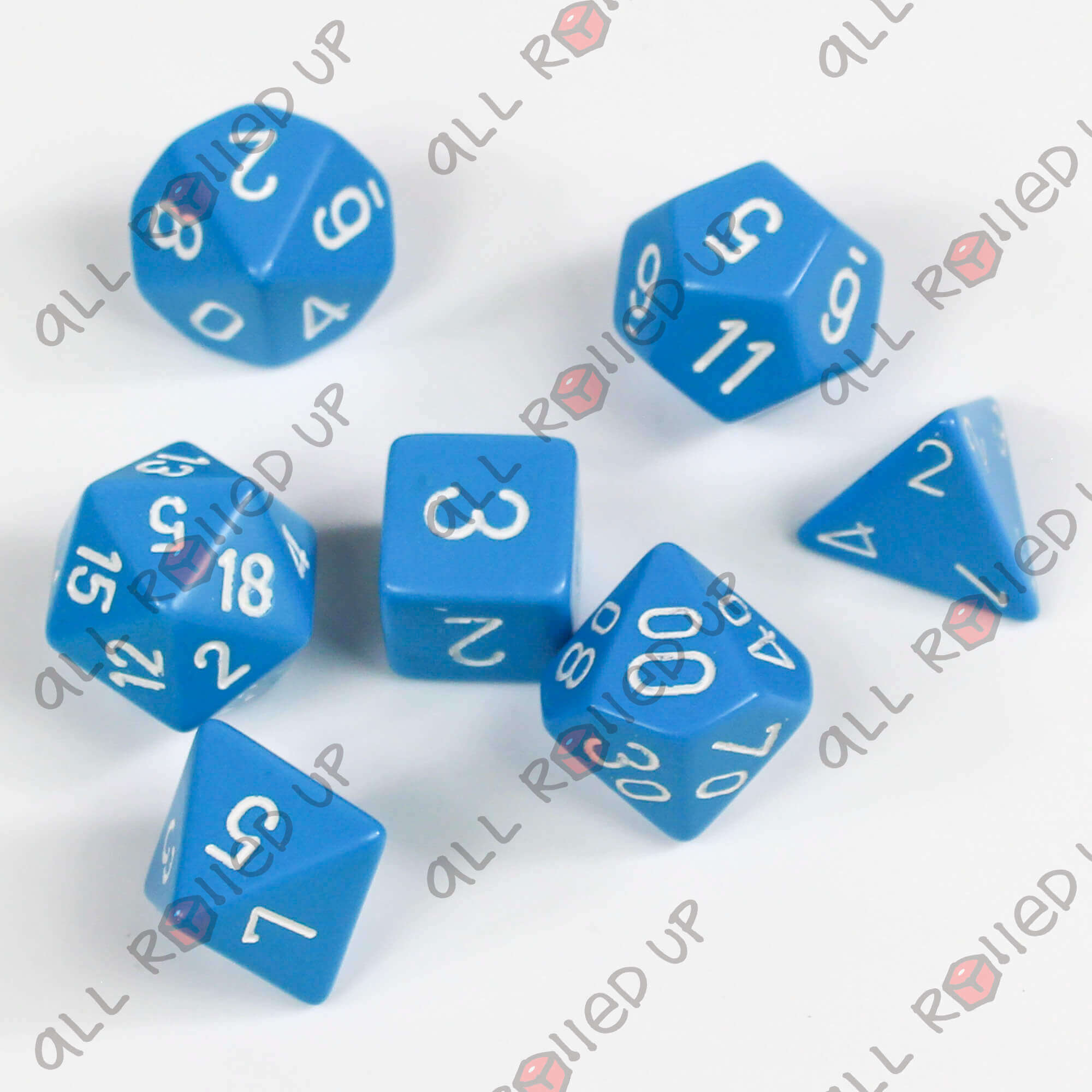 Chessex Opaque sada kostek 7ks světle modrá s bílou