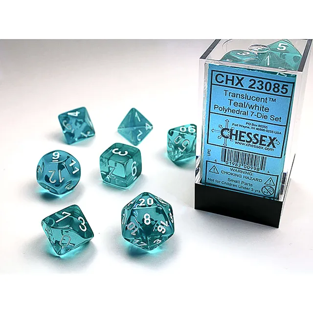 Chessex Translucent polyhedrální kostky Teal White 7 ks