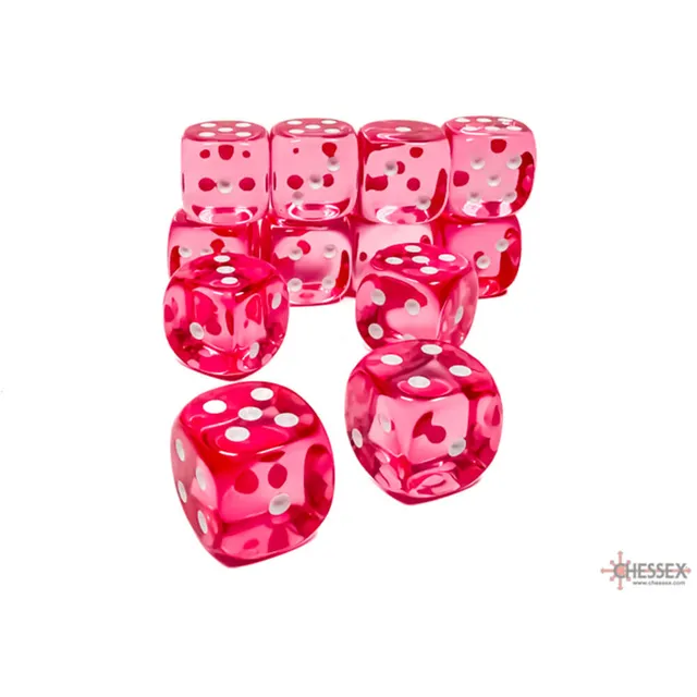 Chessex Translucent sada kostek 12 ks Pink 16mm